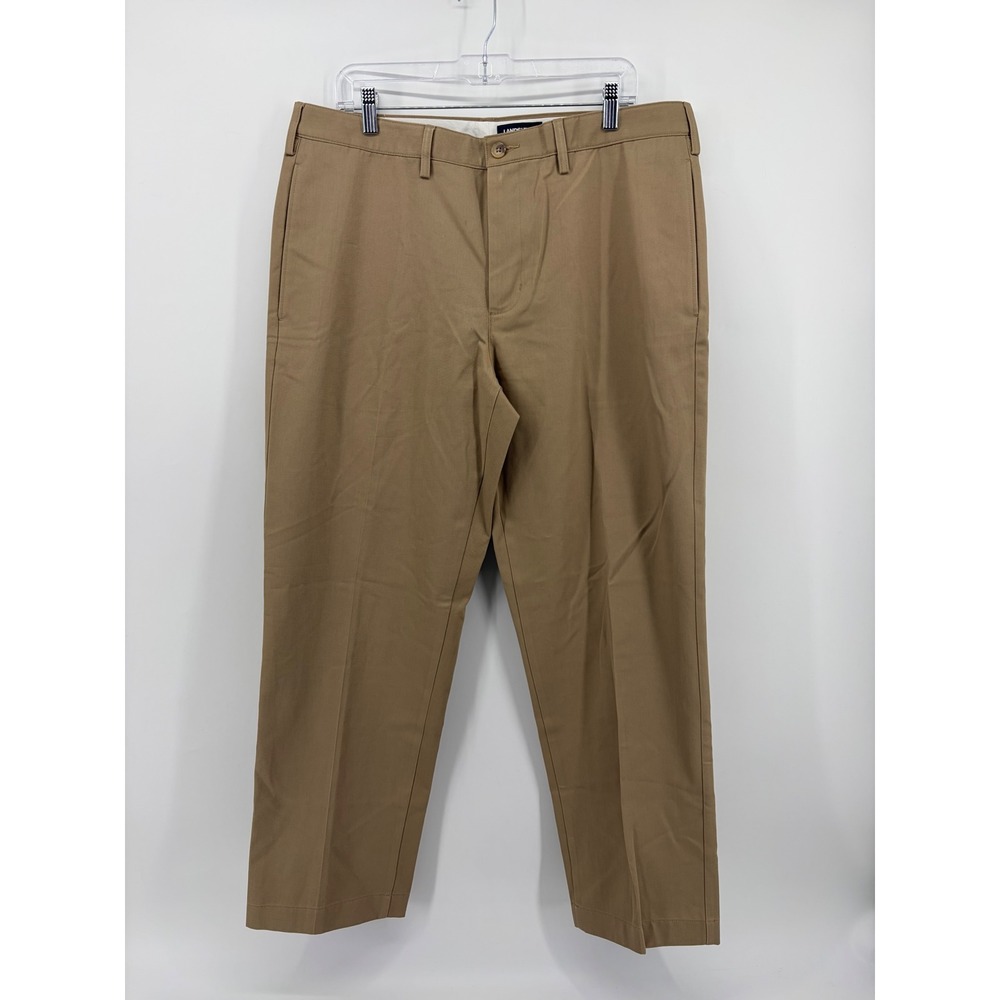 Lands' End Mens 36 Tan Chino Pants Traditional Fit Cotton Twill Flat Front